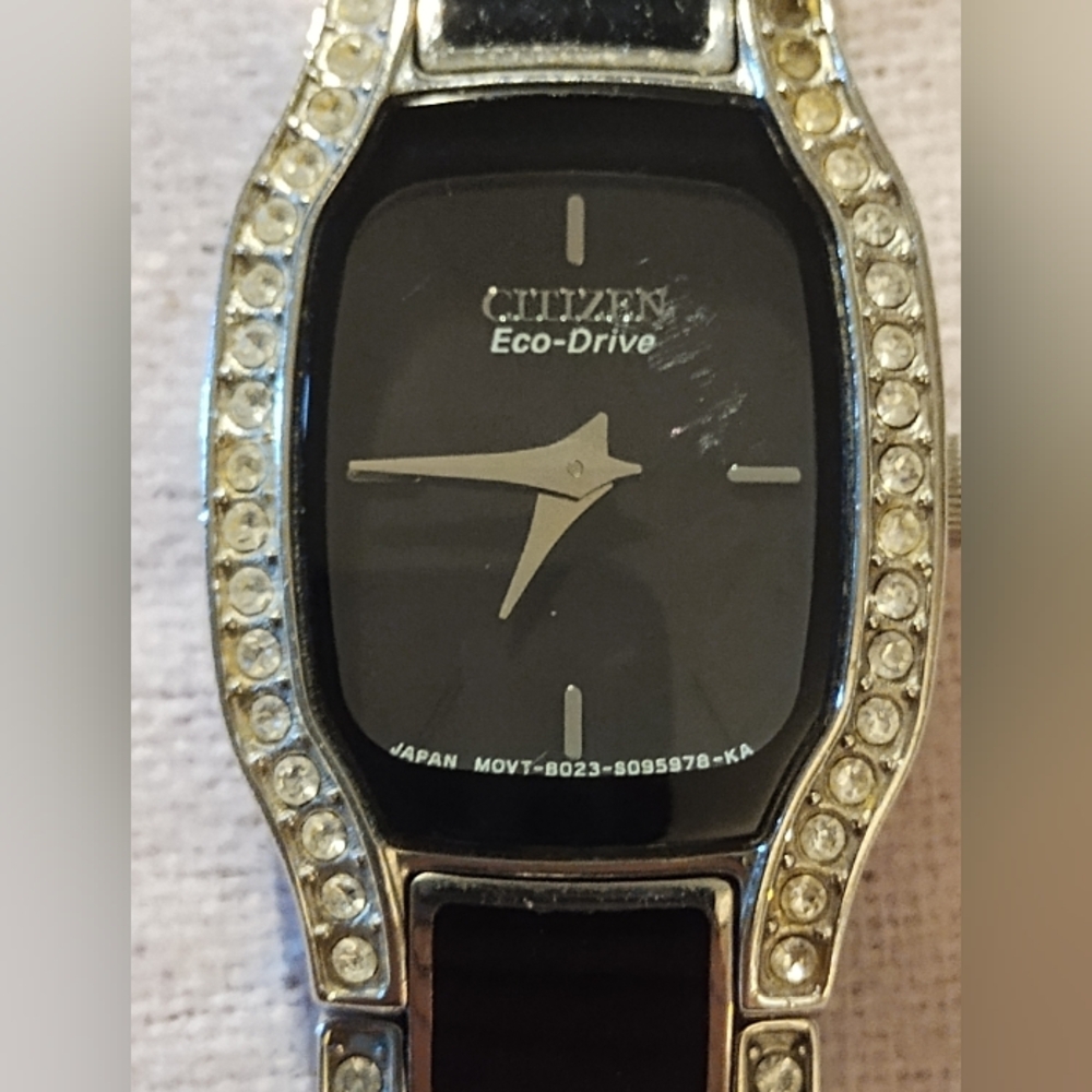 Citizen Eco-Drive Black and Silver Crystal Watch